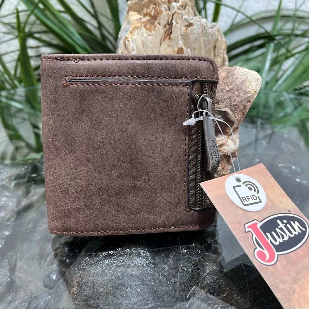 💥NWT💥 Justin Boot Company Studded RFID Southwest Brown Leather Wallet